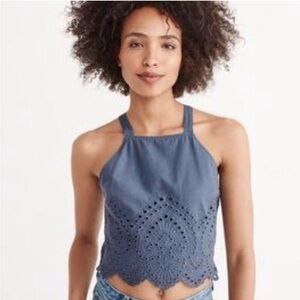 A&F Blue Eyelet Halter Top